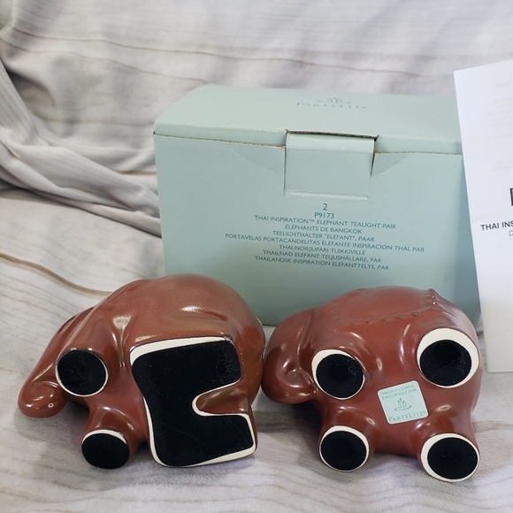 PartyLite Thai Inspiration Elephant Tealight Pair Brown New In Box - Picture 6 of 8
